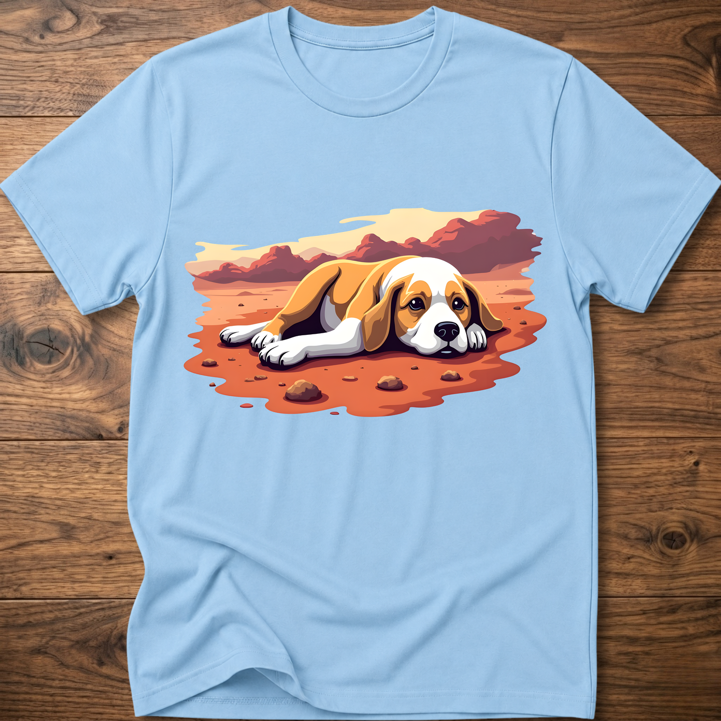 Light blue T-shirt with relaxed beagle and space-themed Mars graphic