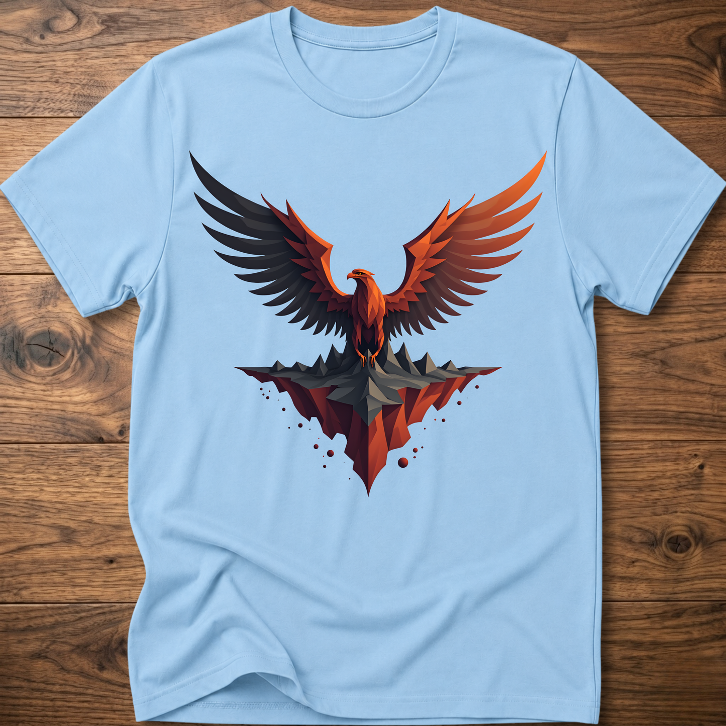 Light blue t-shirt with colorful eagle graphic on the front