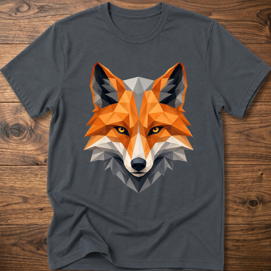 Dark gray crew-neck T-shirt with geometric fox graphic front