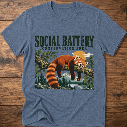 Heather blue crew-neck T-shirt with large bear conservation graphic on front