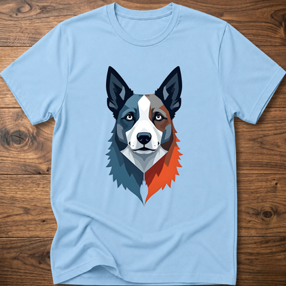 Light blue crew-neck dog graphic t-shirt with geometric husky face print