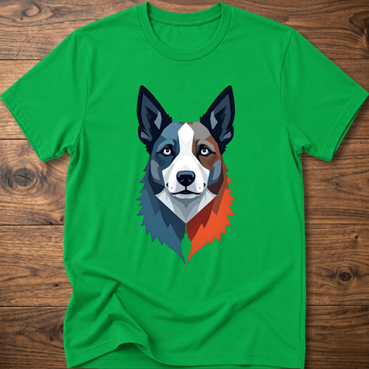 Irish green crew-neck dog graphic t-shirt with geometric husky face print