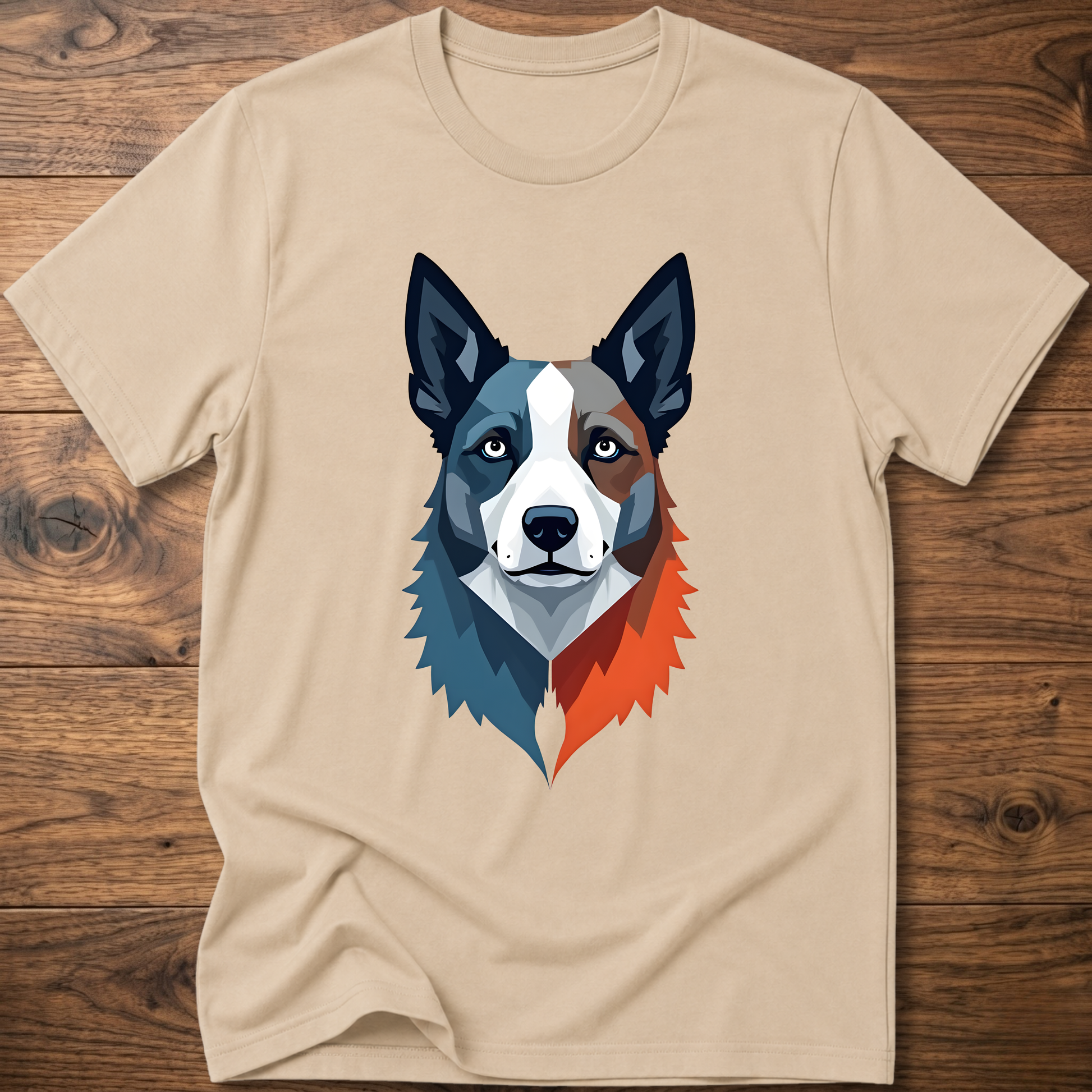 Sand crew-neck dog graphic t-shirt with geometric husky face print