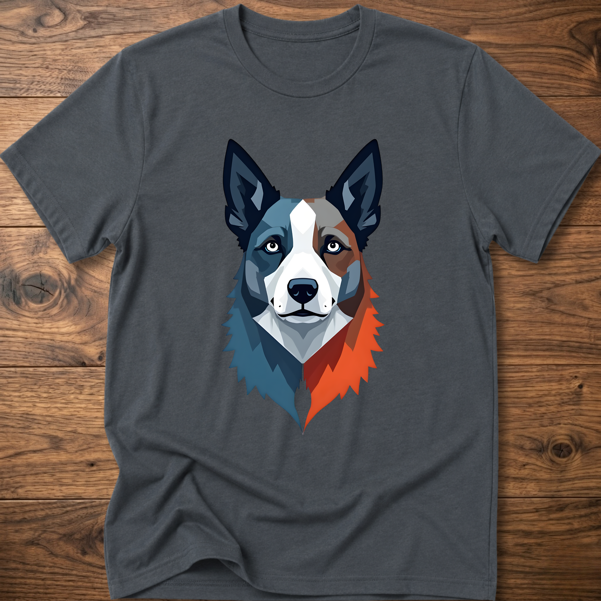 Charcoal crew-neck dog graphic t-shirt with geometric husky face print