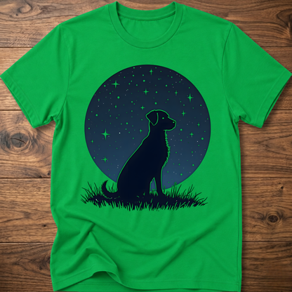 Starry dog graphic t-shirt in irish green, crew neck short sleeves