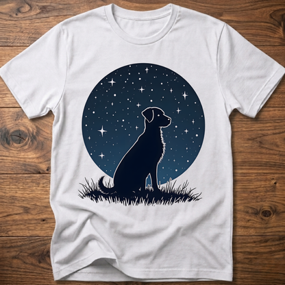 Starry dog graphic t-shirt in white, crew neck short sleeves