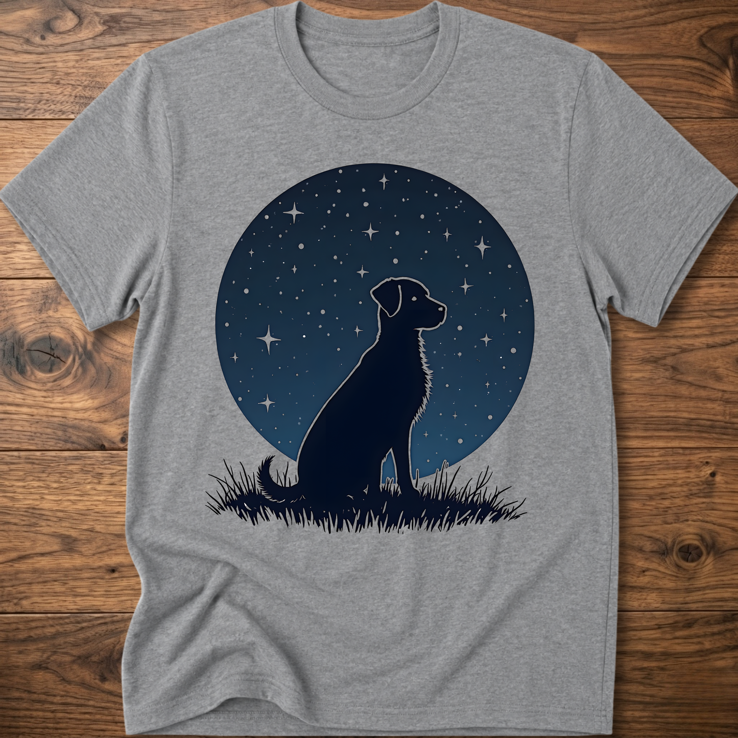 Starry dog graphic t-shirt in sport grey, crew neck short sleeves