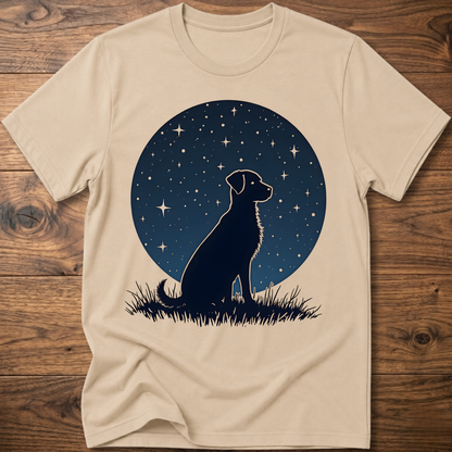 Starry dog graphic t-shirt in sand, crew neck short sleeves