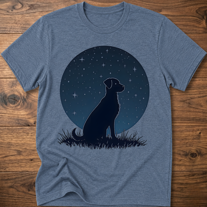 Starry dog graphic t-shirt in heather blue, crew neck short sleeves