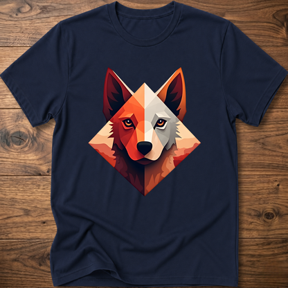 Navy dog t-shirt with colorful geometric husky face graphic at center chest