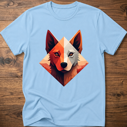 Light blue dog t-shirt with colorful geometric husky face graphic at center chest