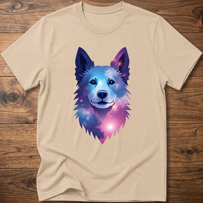 Sand t-shirt with colorful geometric husky head front graphic
