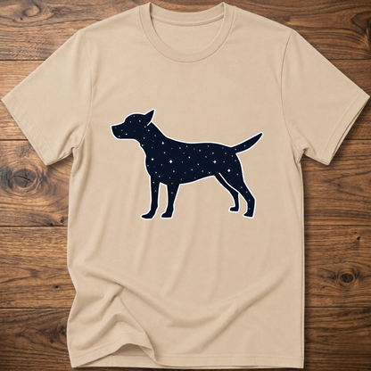 Beige dog T-shirt with navy starry dog graphic on the front