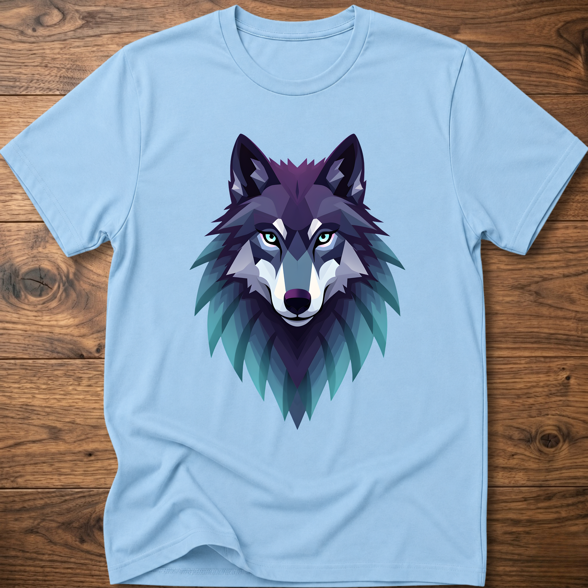 Wolf head graphic T-shirt, light blue