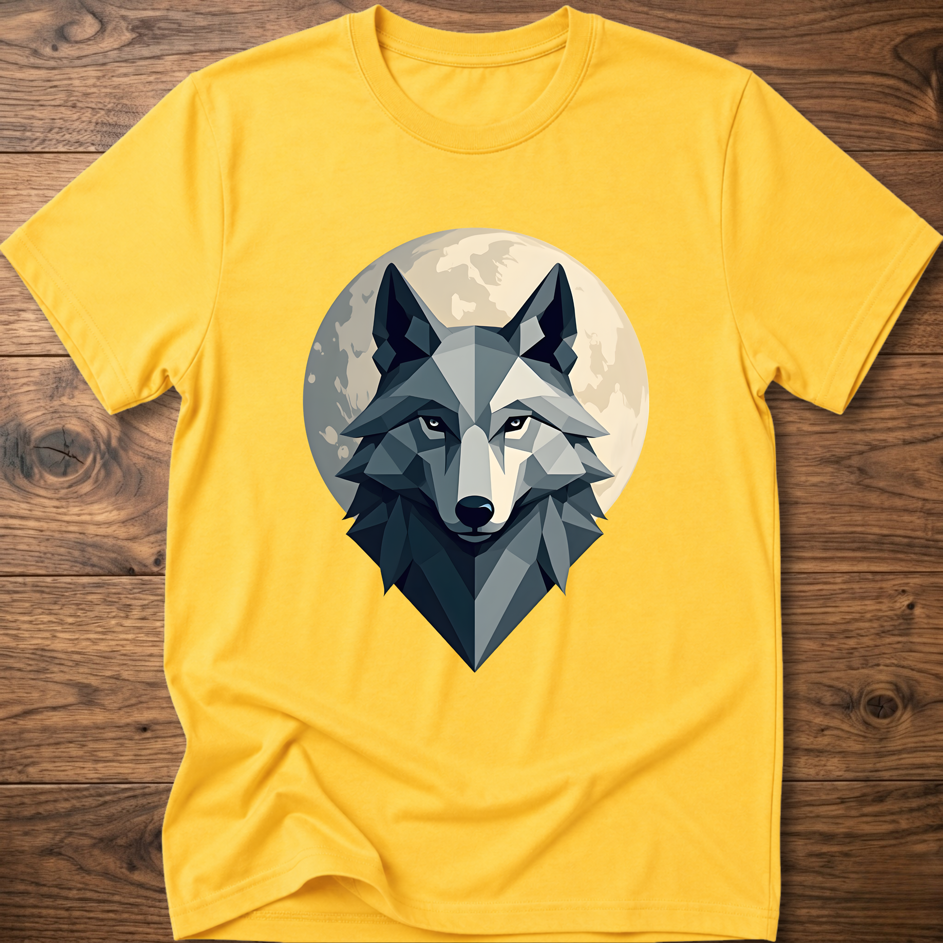 Daisy yellow geometric wolf graphic T-shirt with crew neck and short sleeves