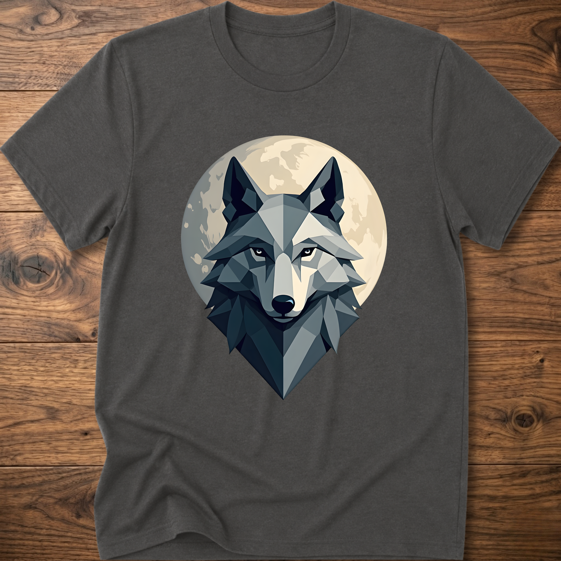 Charcoal geometric wolf graphic T-shirt with crew neck and short sleeves