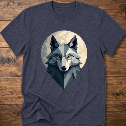 Heather navy geometric wolf graphic T-shirt with crew neck and short sleeves