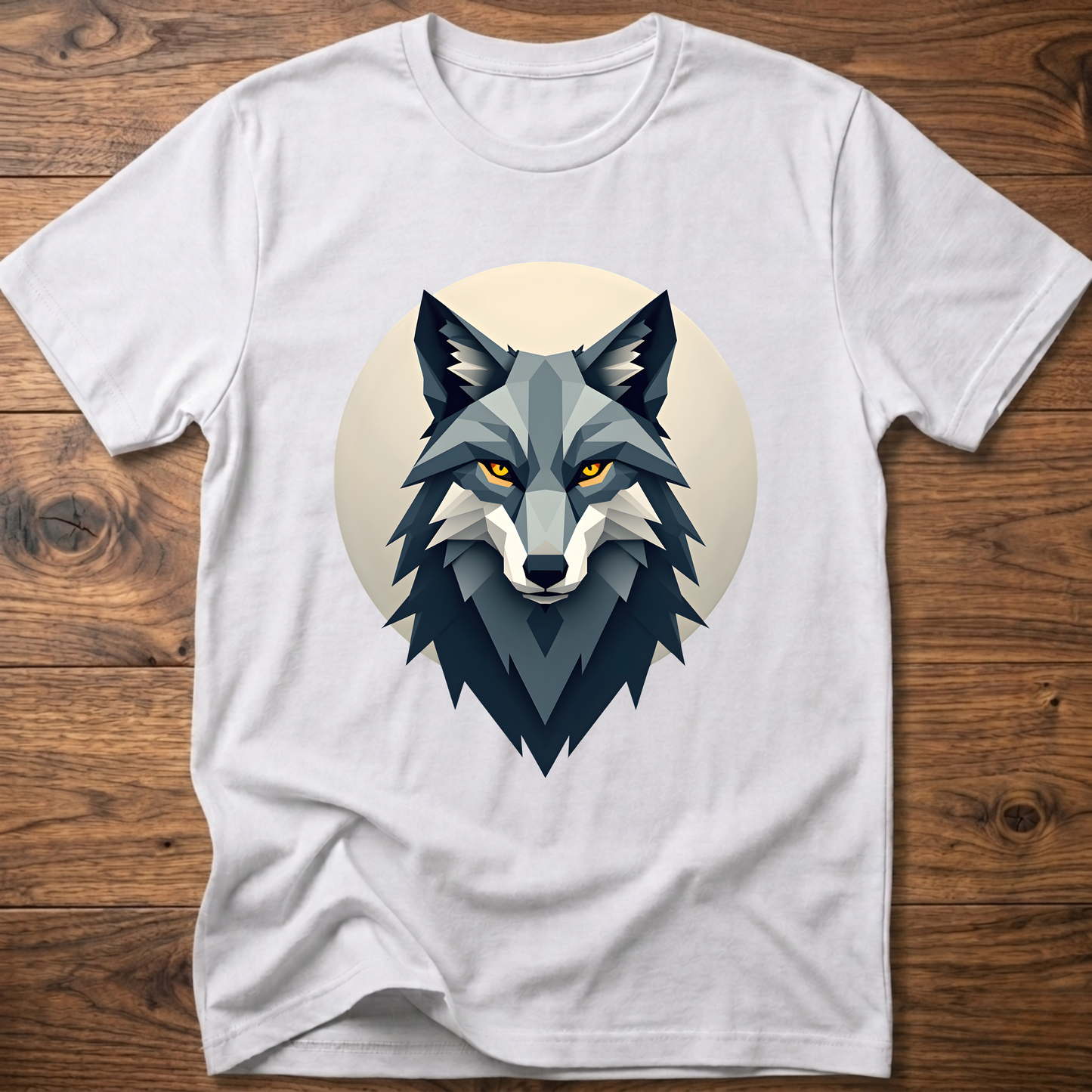 White t-shirt with stylized wolf head graphic on chest