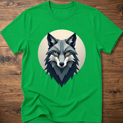 Green t-shirt with stylized wolf head graphic on chest