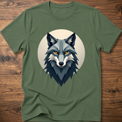 Military green t-shirt with stylized wolf head graphic on chest