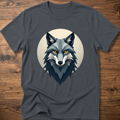 Dark heather gray t-shirt with stylized wolf head graphic on chest