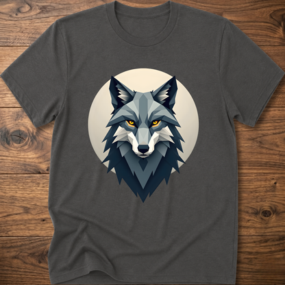 Charcoal gray t-shirt with stylized wolf head graphic on chest
