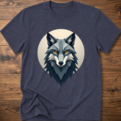 Heather navy t-shirt with stylized wolf head graphic on chest