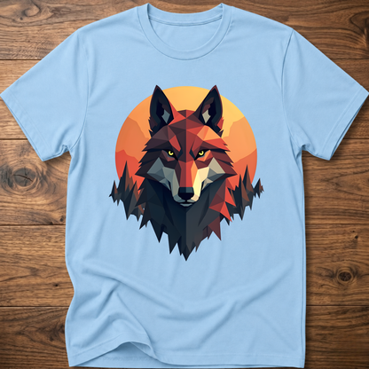 Light sky blue t-shirt with geometric wolf head graphic, short sleeves