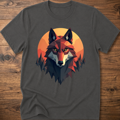 Charcoal gray t-shirt with geometric wolf head graphic, short sleeves