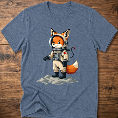 Heather blue astronaut fox graphic t-shirt with crew helmet and space suit design