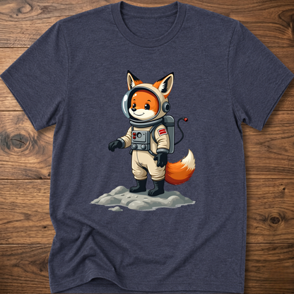 Heather navy astronaut fox graphic t-shirt with crew helmet and space suit design