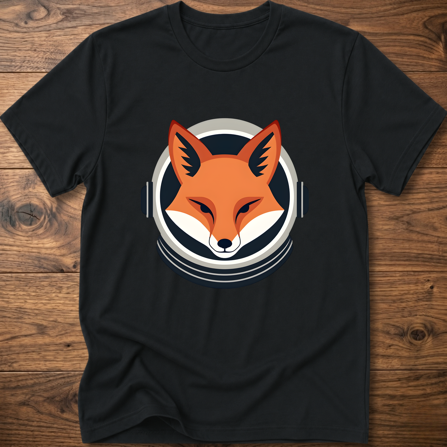 Black fox head graphic T-shirt with over-ear headphones print on chest