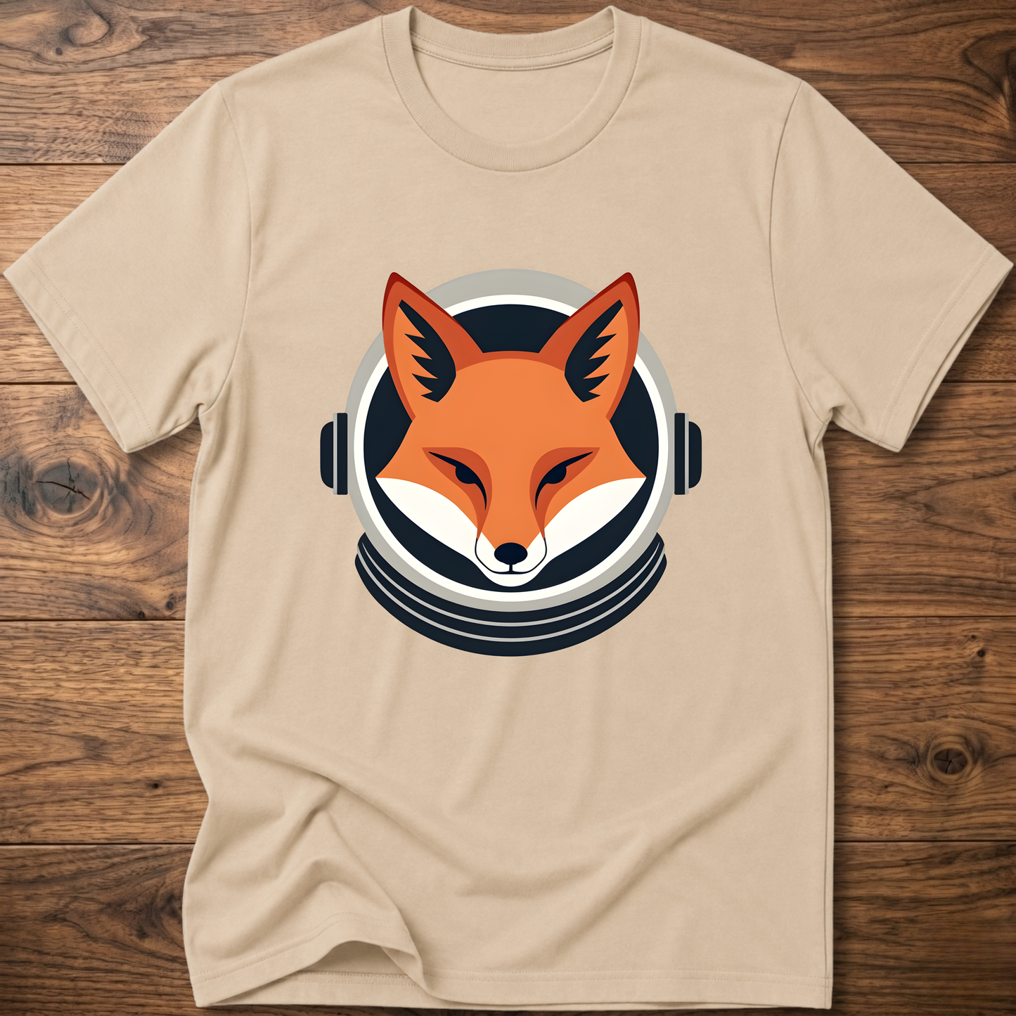 Sand beige fox head graphic T-shirt with over-ear headphones print on chest
