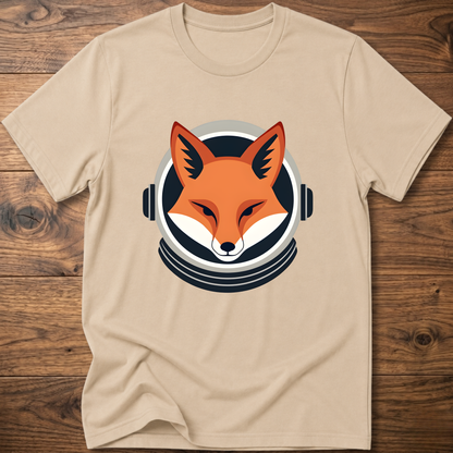 Sand beige fox head graphic T-shirt with over-ear headphones print on chest