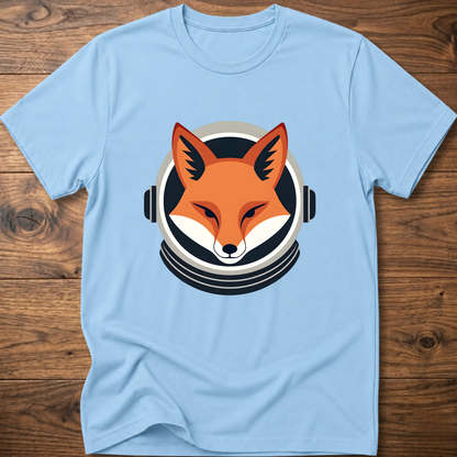 Light blue fox head graphic T-shirt with over-ear headphones print on chest