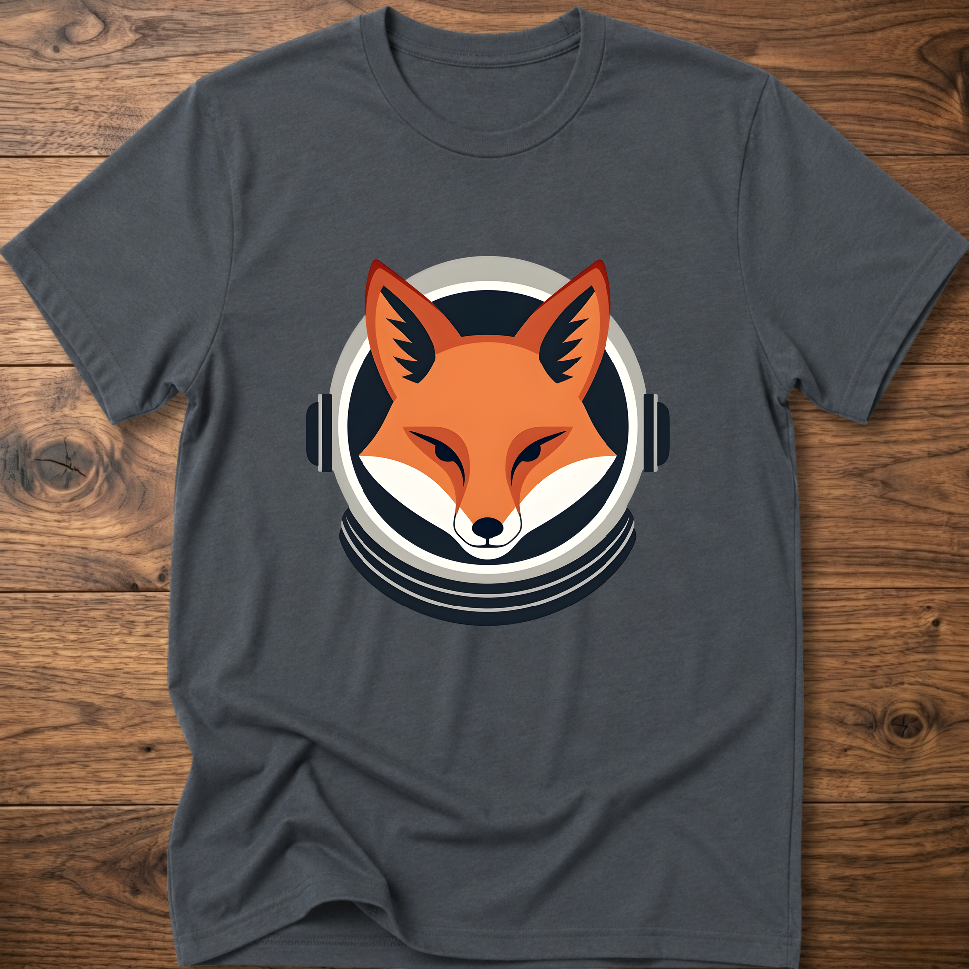 Dark gray fox head graphic T-shirt with over-ear headphones print on chest