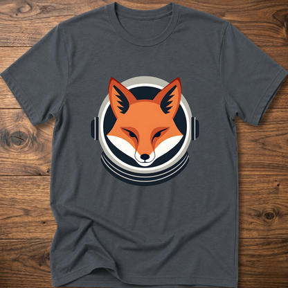 Dark gray fox head graphic T-shirt with over-ear headphones print on chest