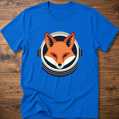 Royal blue fox head graphic T-shirt with over-ear headphones print on chest