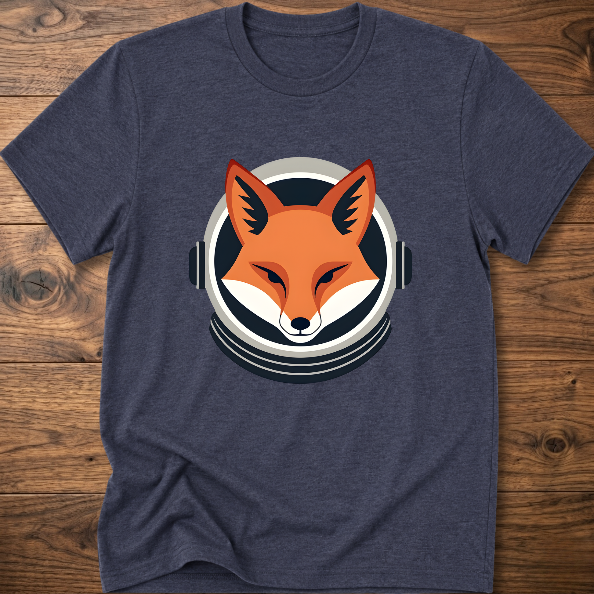 Midnight blue fox head graphic T-shirt with over-ear headphones print on chest