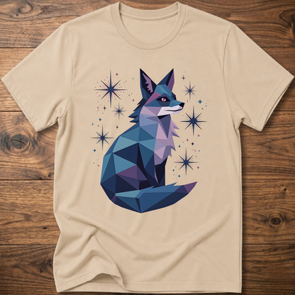 Sand T-shirt with geometric fox graphic and starburst sparkles