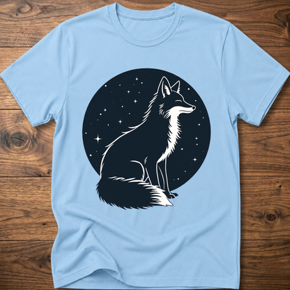 Light blue t-shirt with black starry circle fox graphic on front