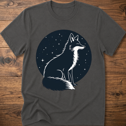 Charcoal gray t-shirt with black starry circle fox graphic on front
