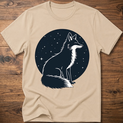 Sand t-shirt with black starry circle fox graphic on front