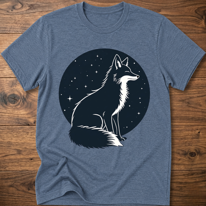 Heather indigo t-shirt with black starry circle fox graphic on front
