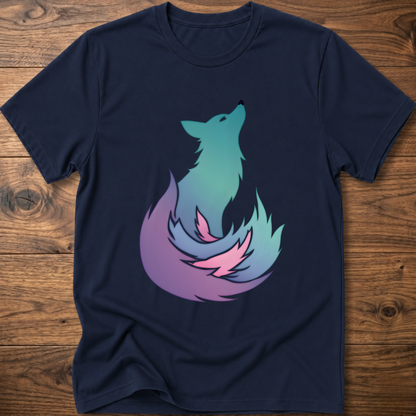 Navy t-shirt with colorful fox graphic on the chest