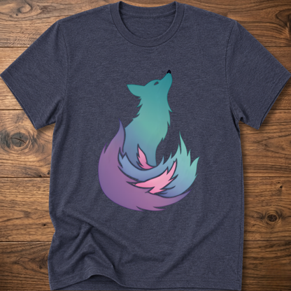 Heather navy t-shirt with colorful fox graphic on the chest
