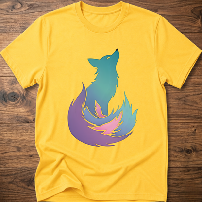 Daisy yellow t-shirt with large colorful fox graphic on the chest