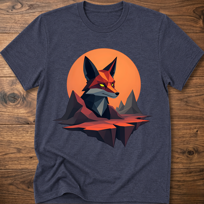 Geometric fox graphic T-shirt, dark heather gray with orange circle and geometric fox print