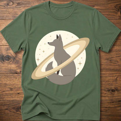 Military green short-sleeve crewneck t-shirt with minimal fox space graphic