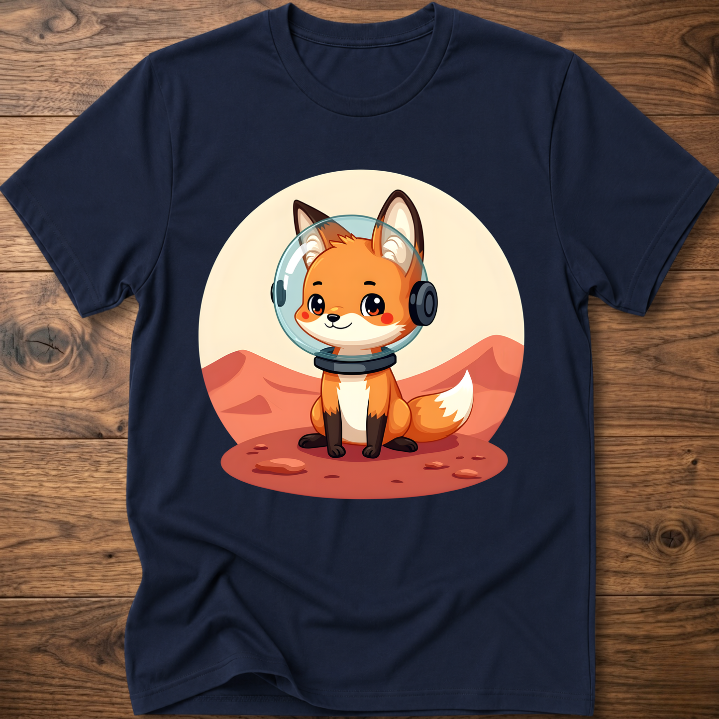 Navy T-shirt with cute fox astronaut helmet front print